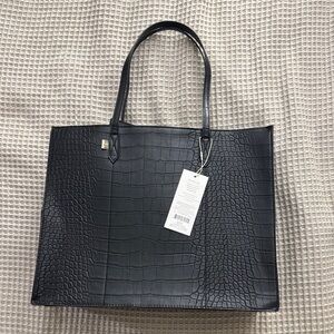 Beis Black  Crocodile-Embossed Tote Bag